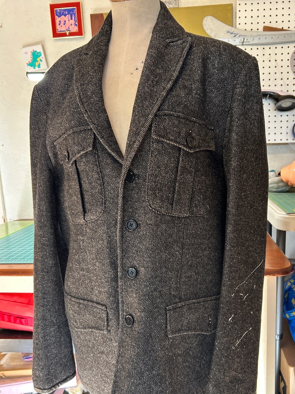 John Varvatos Charcoal Herringbone Field Jacket